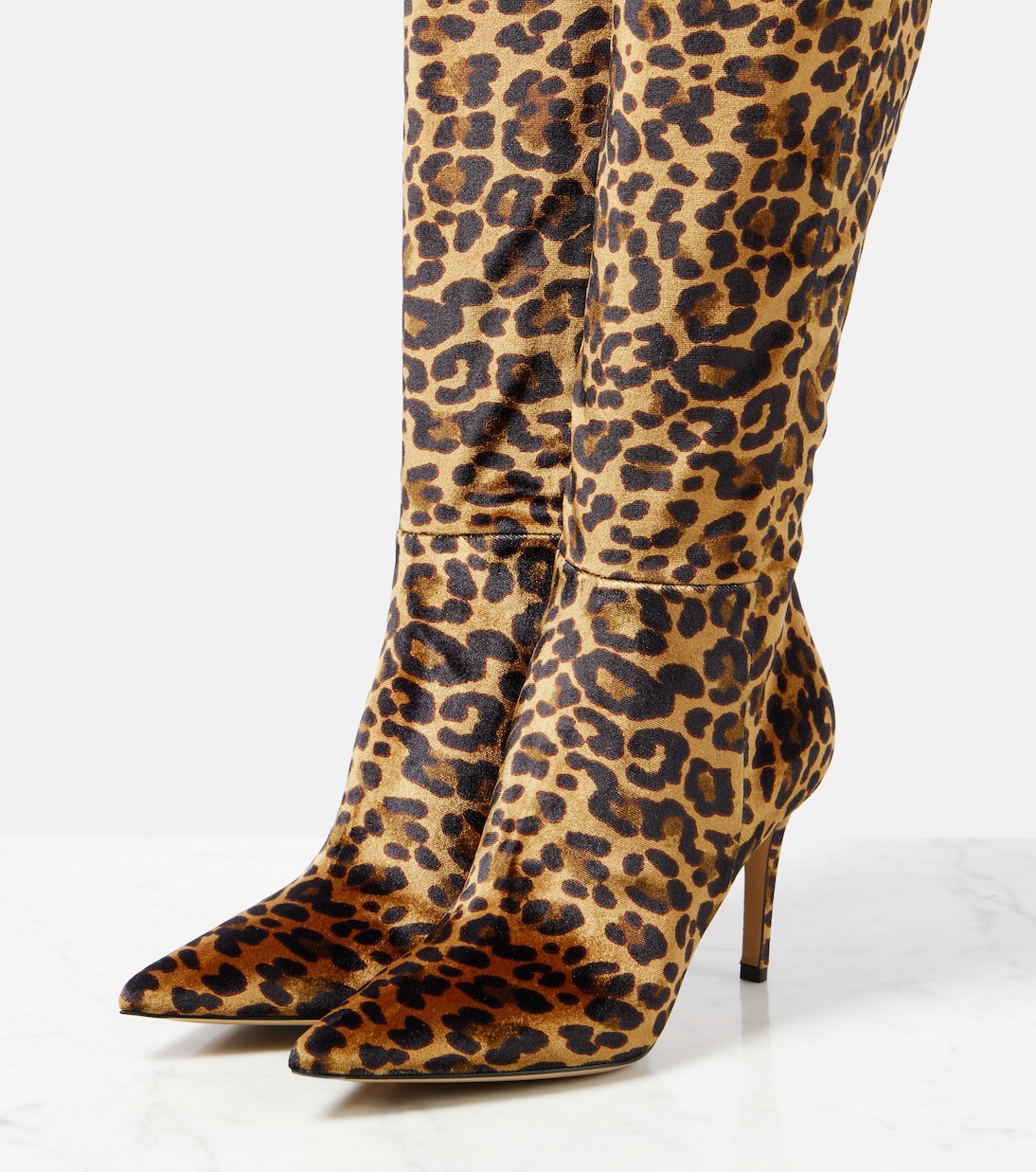 85 leopard-print velvet knee-high boots | Gianvito Rossi