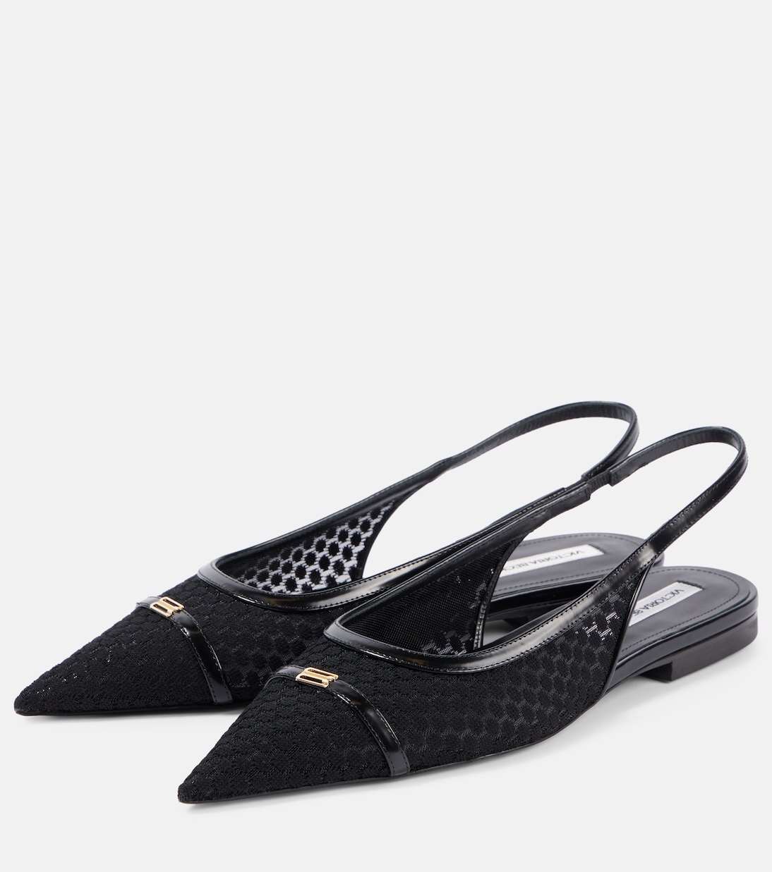 Scarpe con tacco a mezza slingback in mesh con dettagli in pelle firmate Victoria Beckham