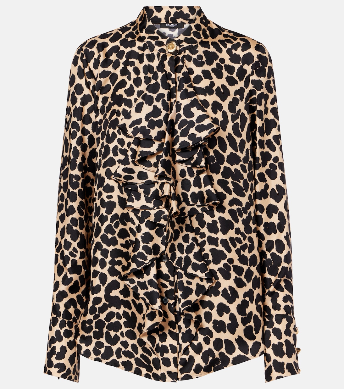 Leopard-print ruffled silk shirt | Balmain