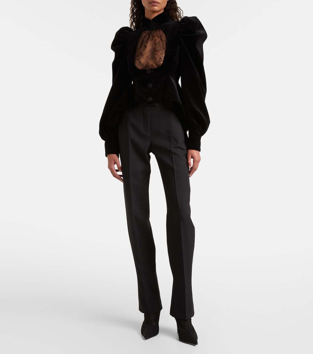 Cutout ruffled cotton velvet jacket | McQueen