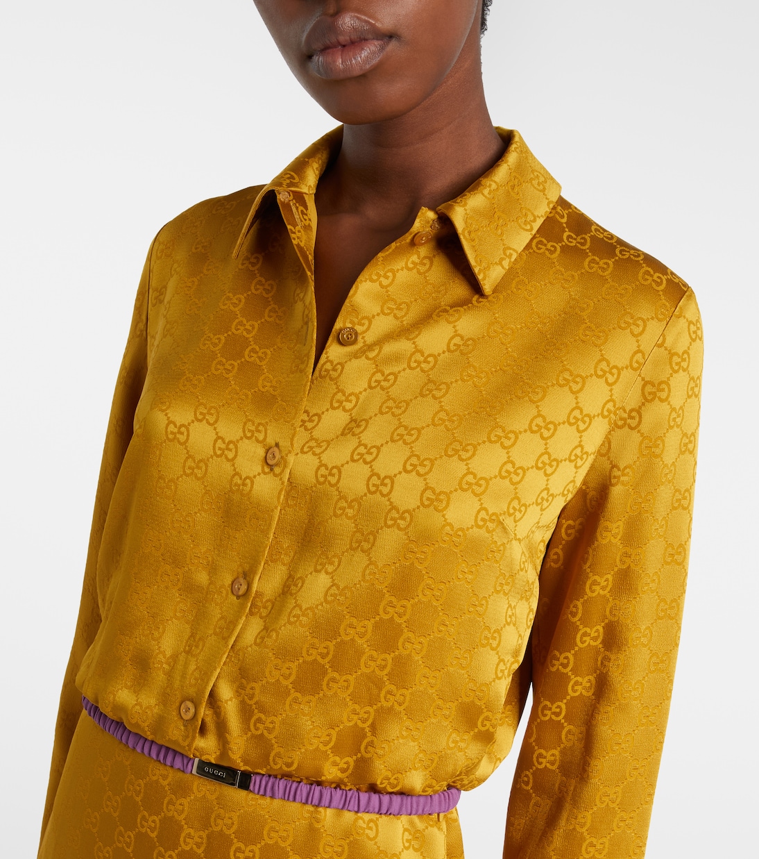 Vestido camisero en jacquard con GG  | Gucci