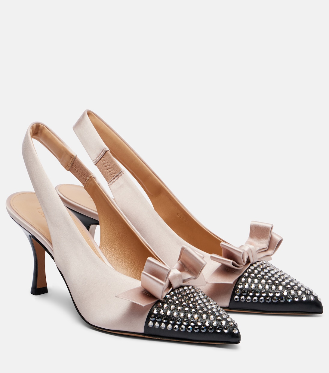 Alba studded leather-trimmed satin pumps | Chloé