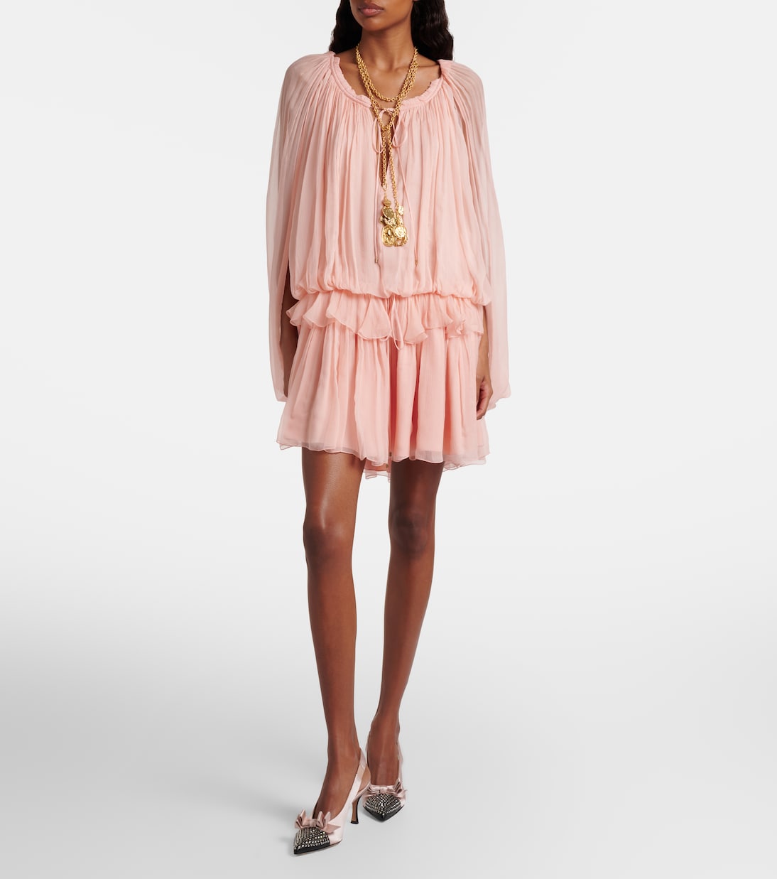 Alba studded leather-trimmed satin pumps | Chloé