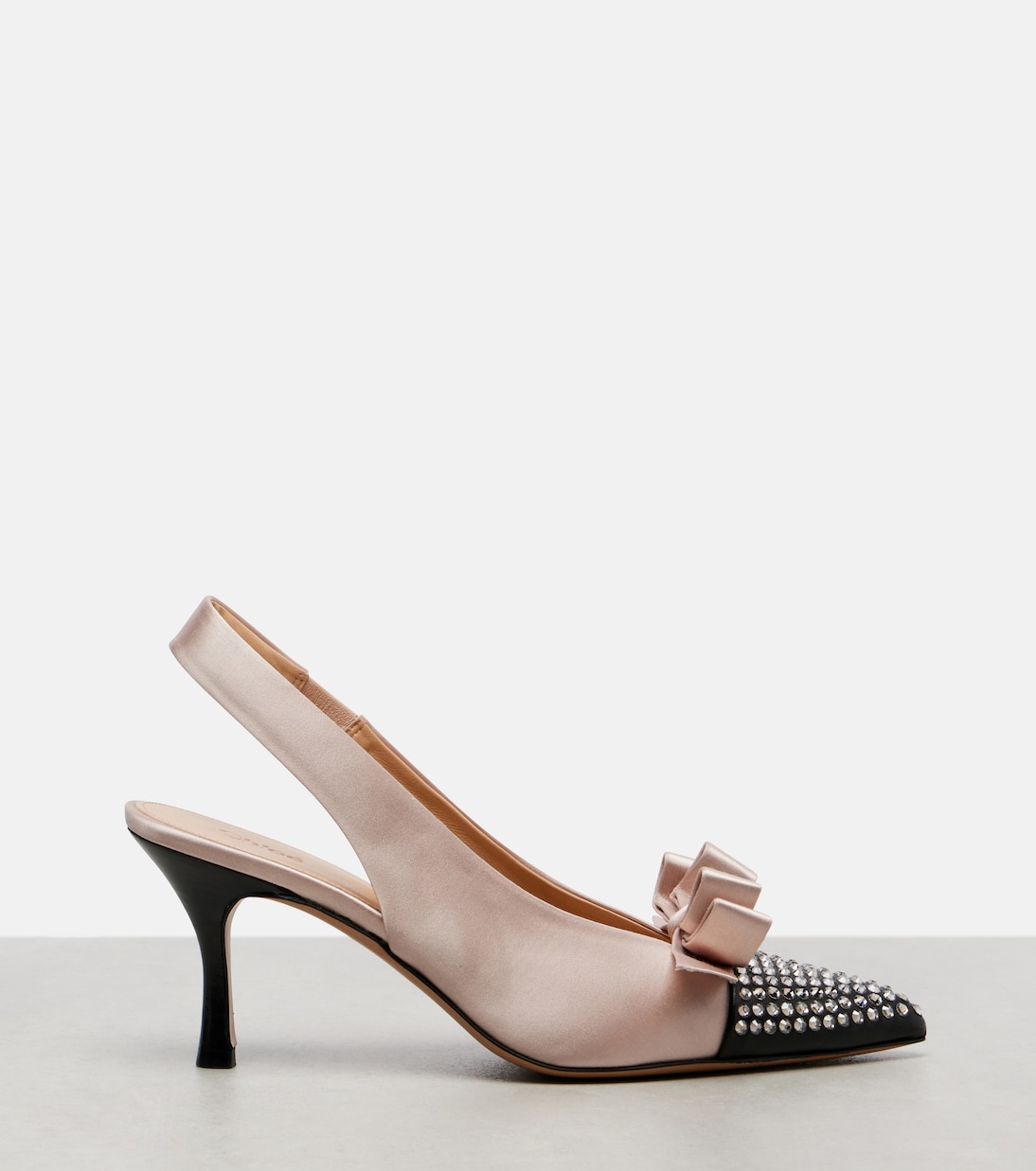 Alba studded leather-trimmed satin pumps | Chloé
