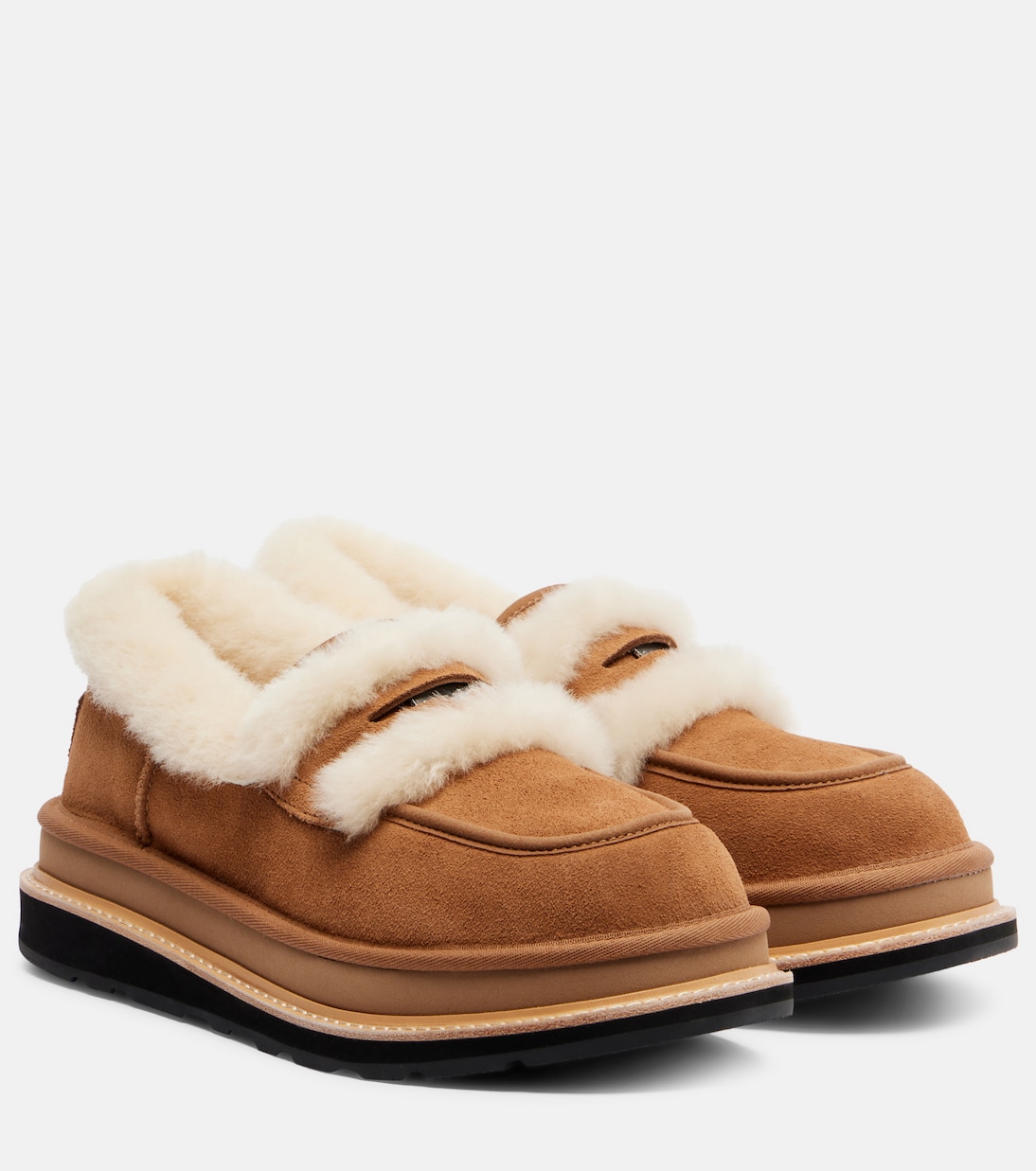 x UGG suede and shearling penny loafers | Sacai