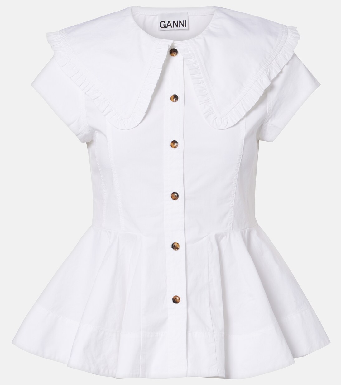 Ruffled cotton-blend shirt | Ganni