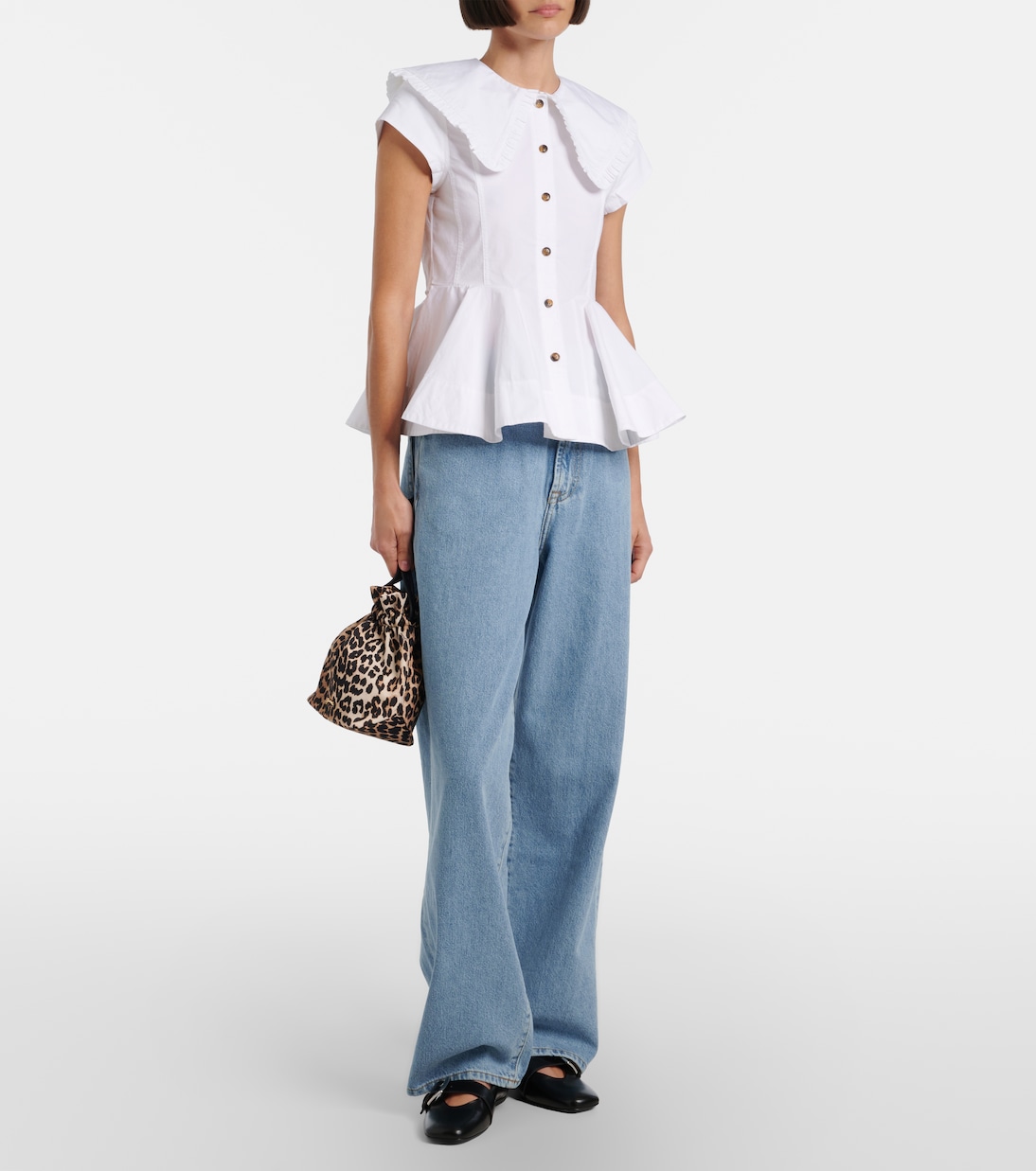 Ruffled cotton-blend shirt | Ganni