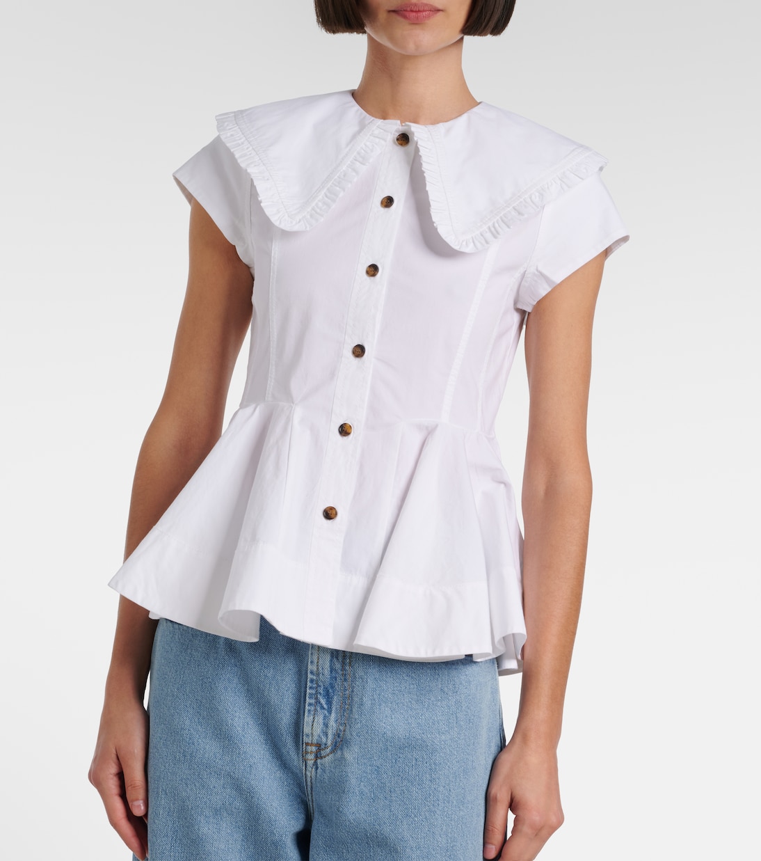 Ruffled cotton-blend shirt | Ganni