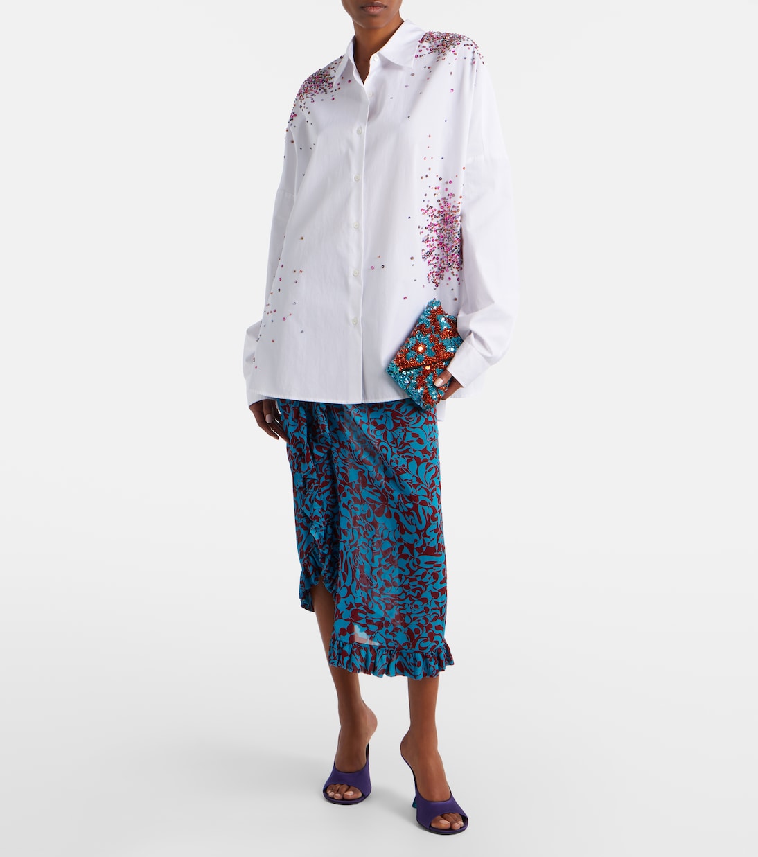 Verzierte Clutch aus Satin | Dries Van Noten