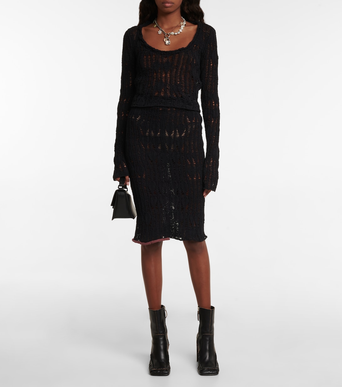 Falda midi en mezcla de algodón calado | Acne Studios