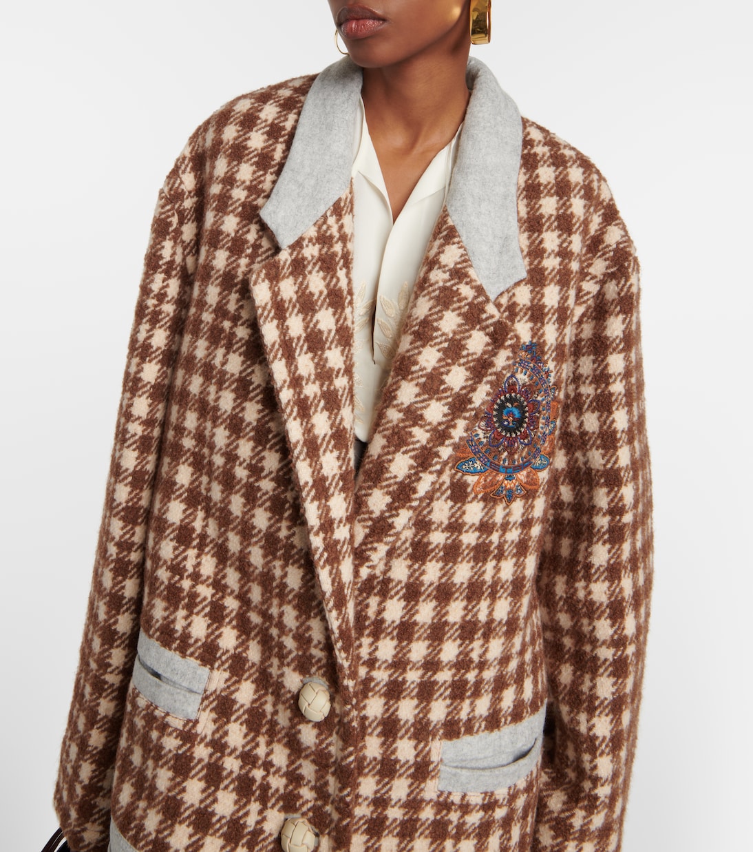 Embroidered houndstooth wool-blend coat | Etro