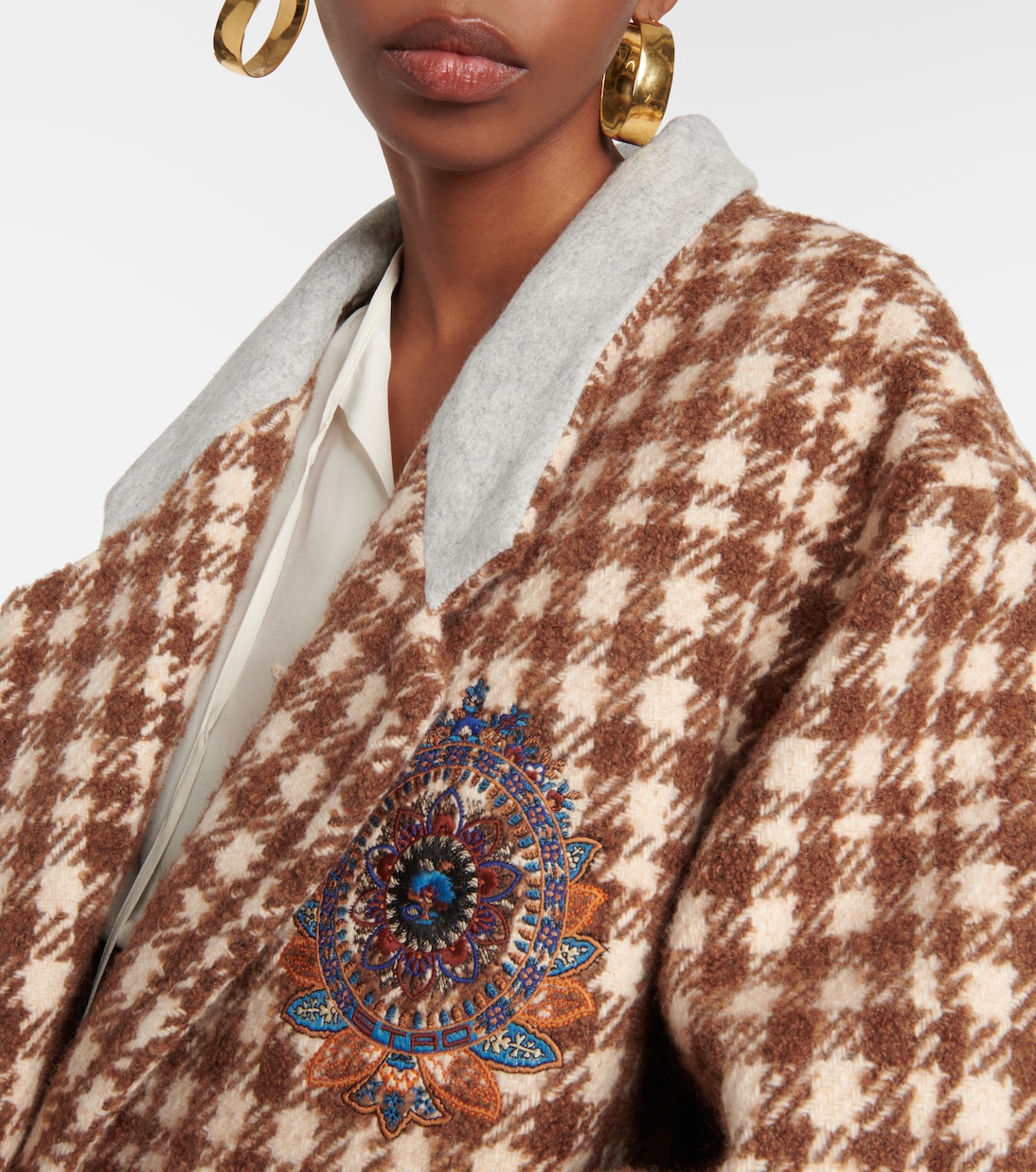 Embroidered houndstooth wool-blend coat | Etro