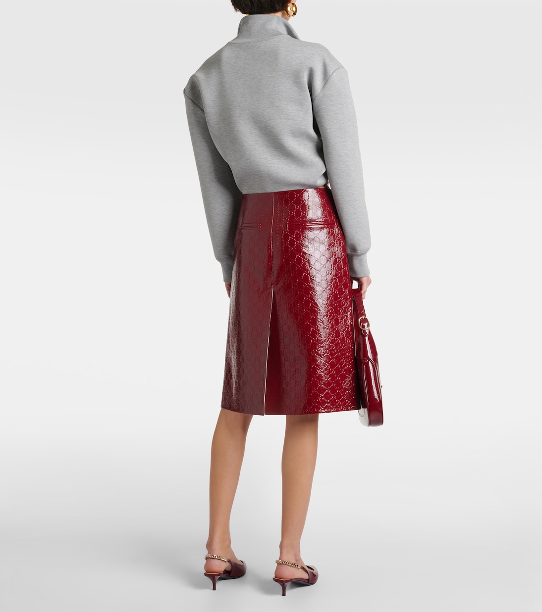 Jupe midi GG en cuir embossé | Gucci