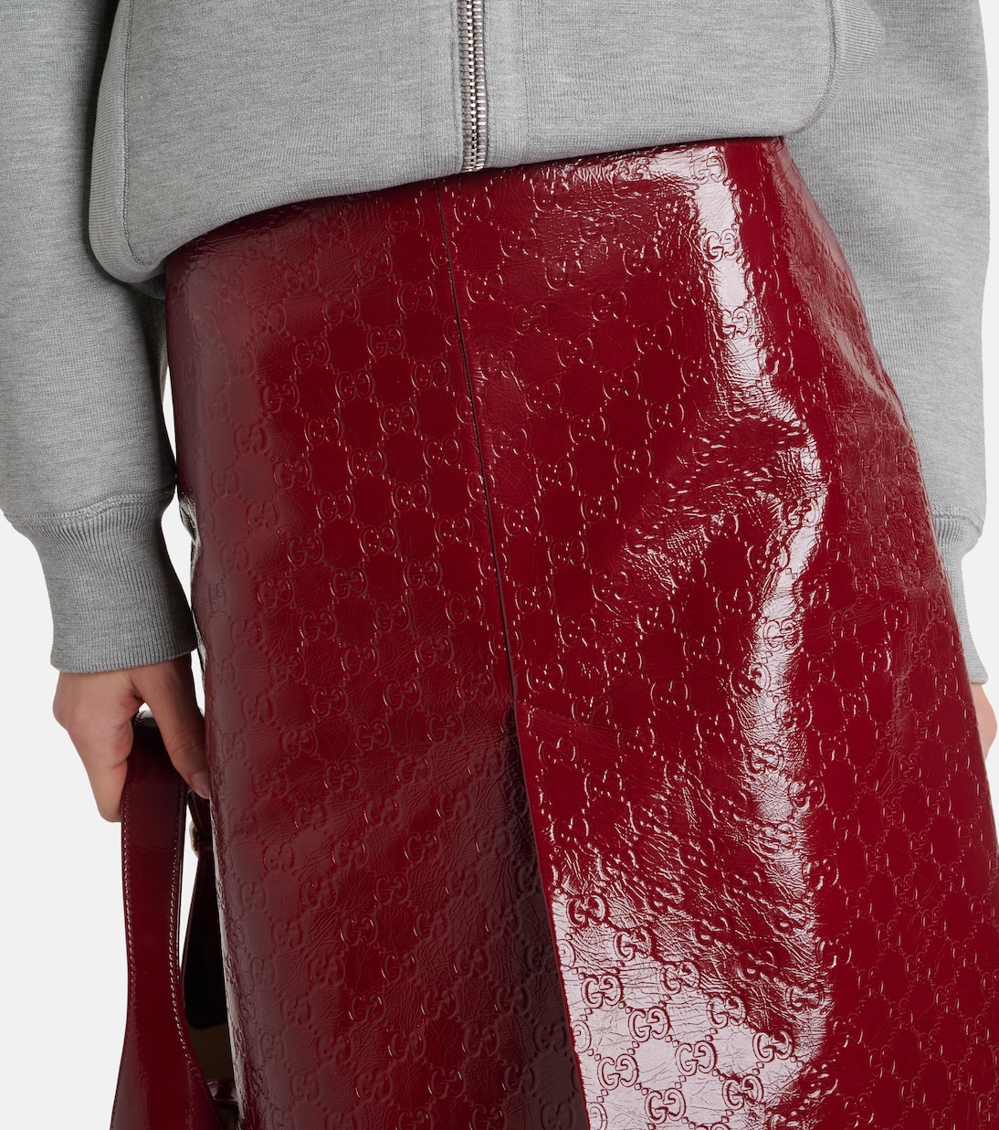 Jupe midi GG en cuir embossé | Gucci