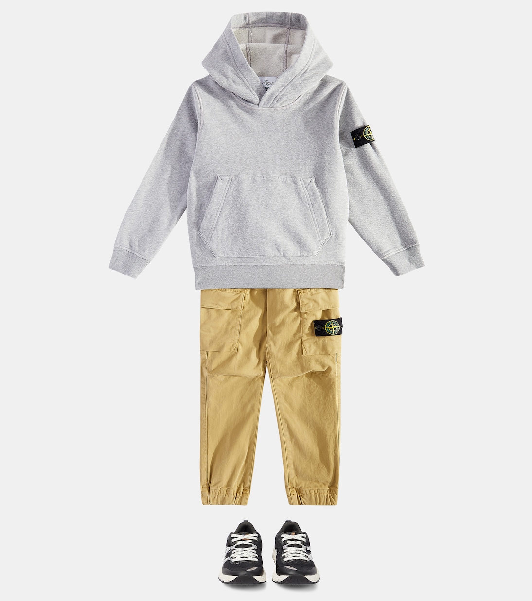 Compass cotton jersey hoodie in grey Stone Island Junior Mytheresa