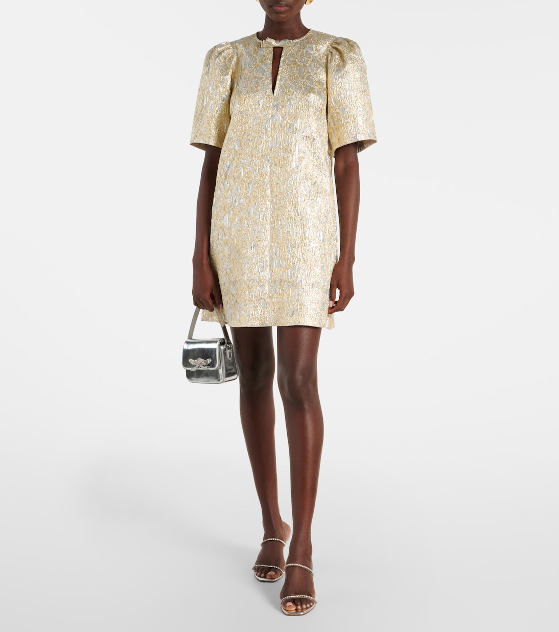 Bow-detail brocade minidress | Ganni