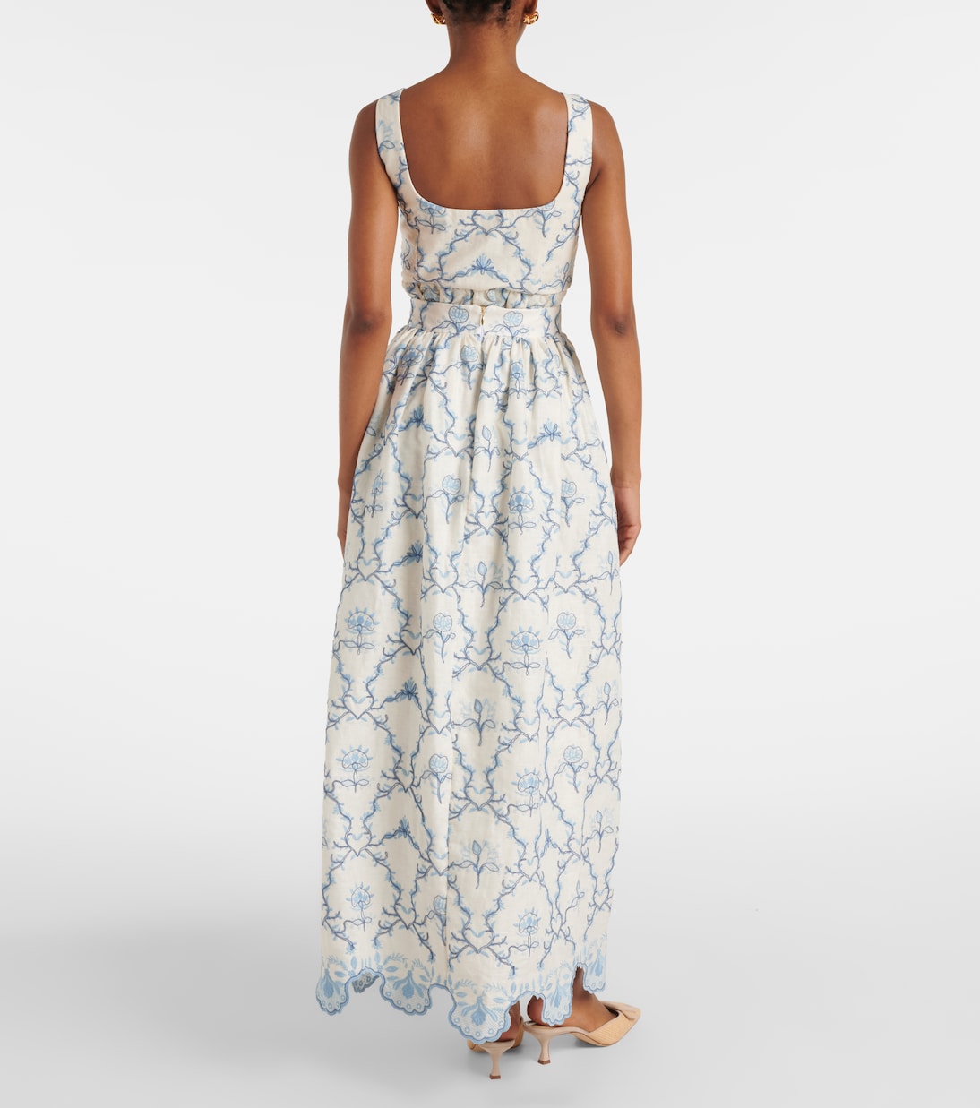 Falda larga Tangelo de lino floral | Agua by Agua Bendita