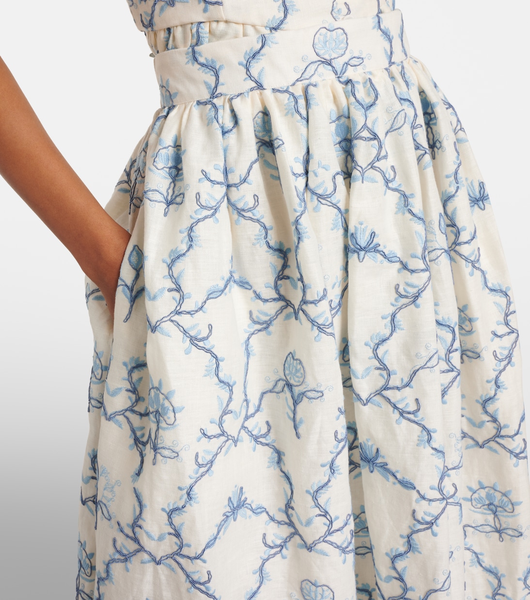 Falda larga Tangelo de lino floral | Agua by Agua Bendita
