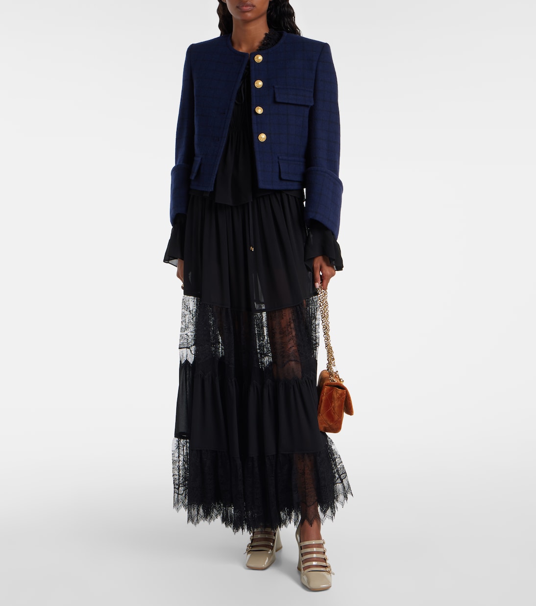 Checked cropped wool-blend jacket | Chloé