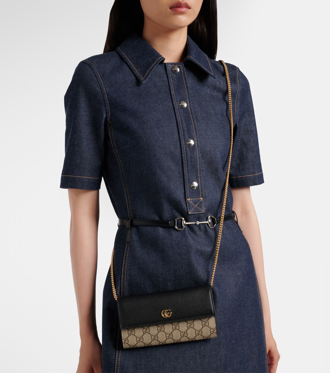 Portemonnaie mit Kettenriemen GG Marmont aus Leder | Gucci