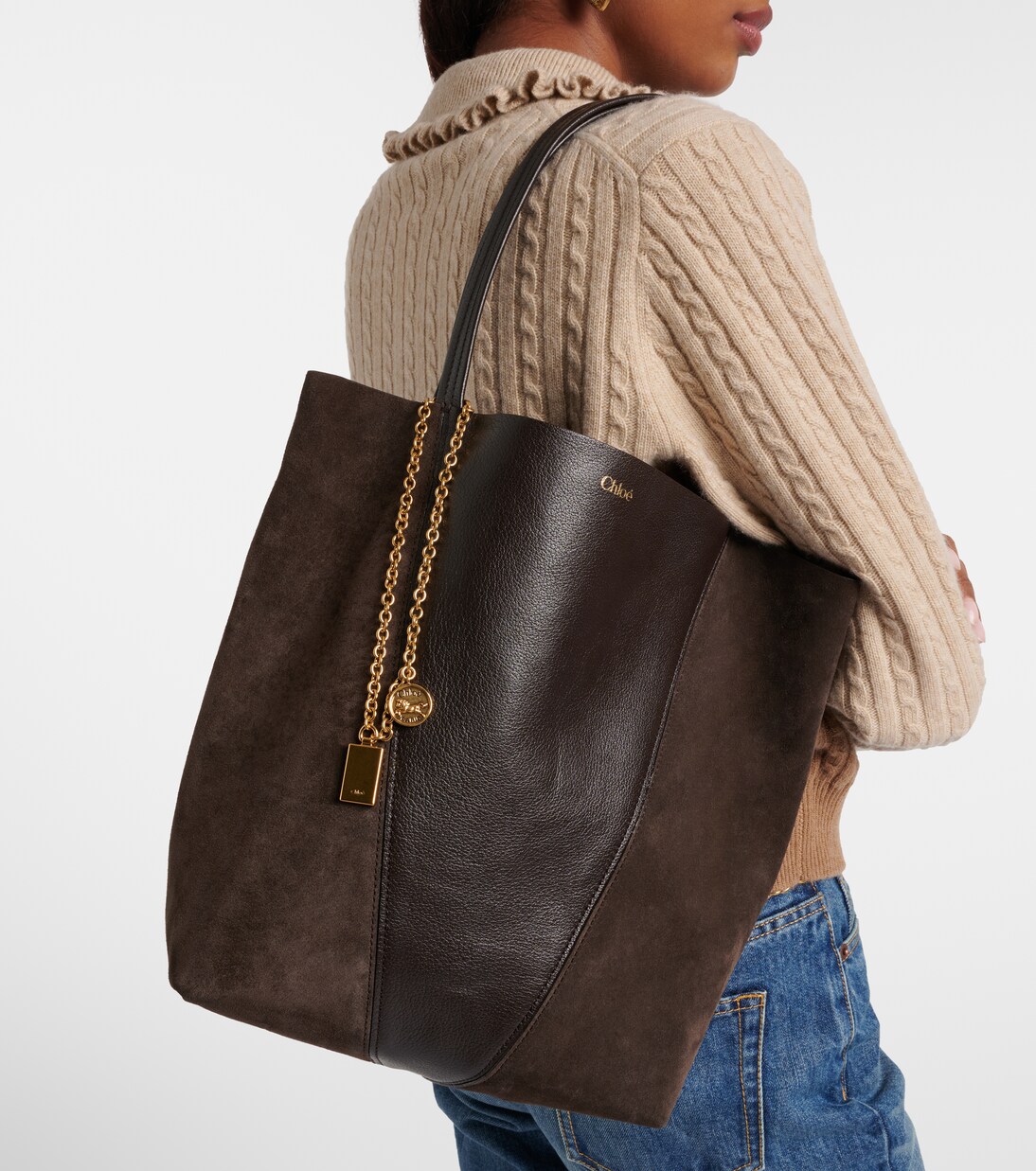 Chloé Spin leather and suede tote bag | Chloé