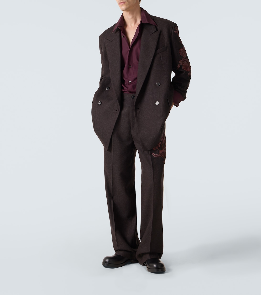 Embroidered wool wide-leg pants | Dries Van Noten