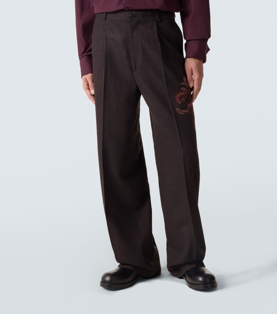 Embroidered wool wide-leg pants | Dries Van Noten