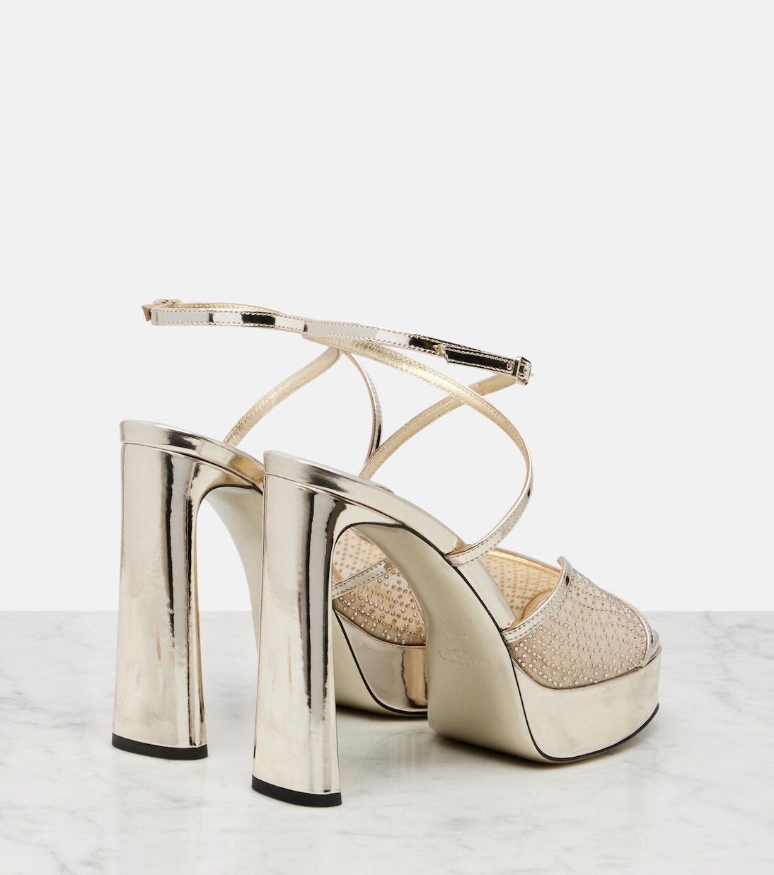 Verzierte Plateausandalen Karli 125 aus Metallic-Leder | Jimmy Choo
