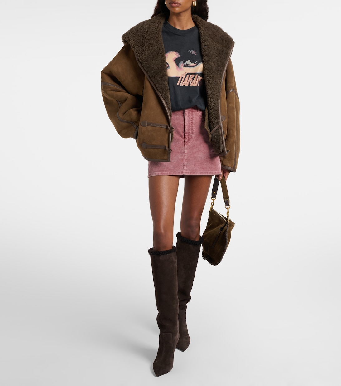 Stiletto 85 shearling-trimmed suede knee-high boots | Paris Texas