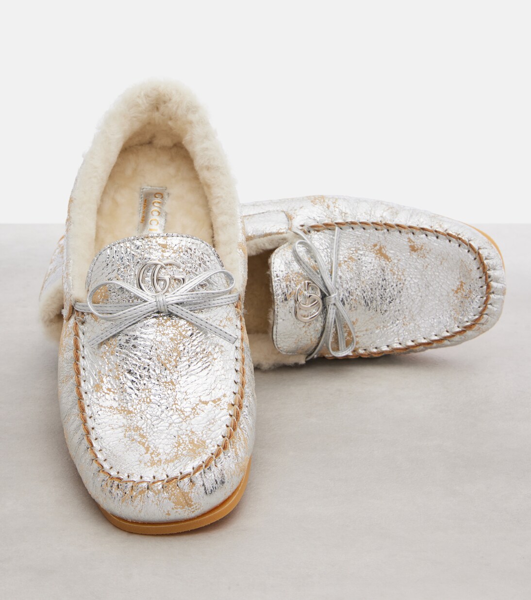 Mocasines Bonnie Doble G de piel metalizada | Gucci