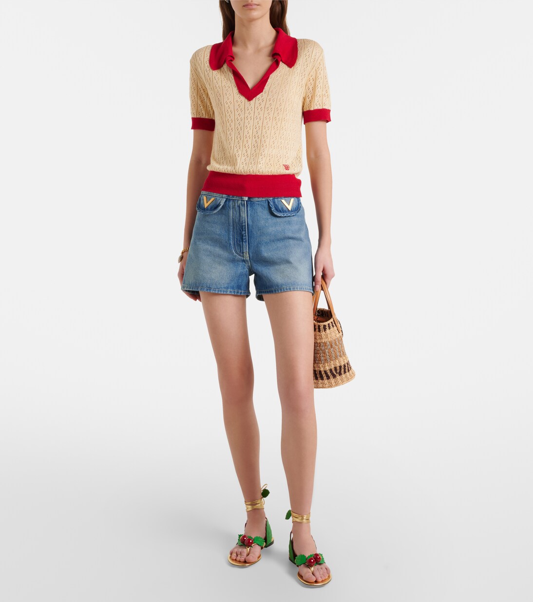 Verzierte Sandalen Cherryfic aus Metallic-Leder | Valentino Garavani