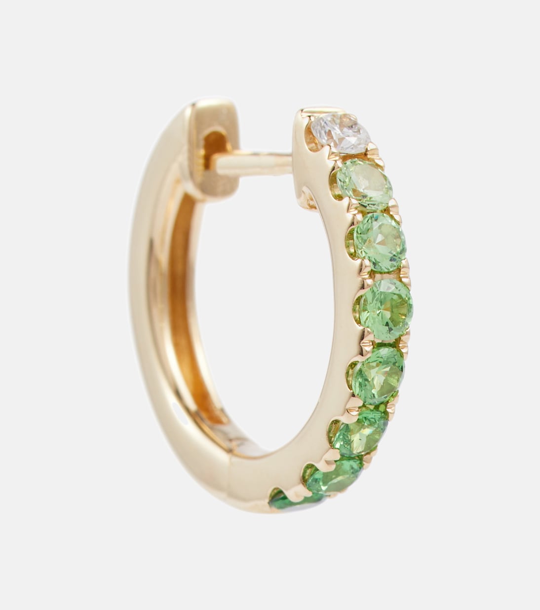Orb Large 14kt gold single hoop earring with diamond and tsavorite | Robinson Pelham