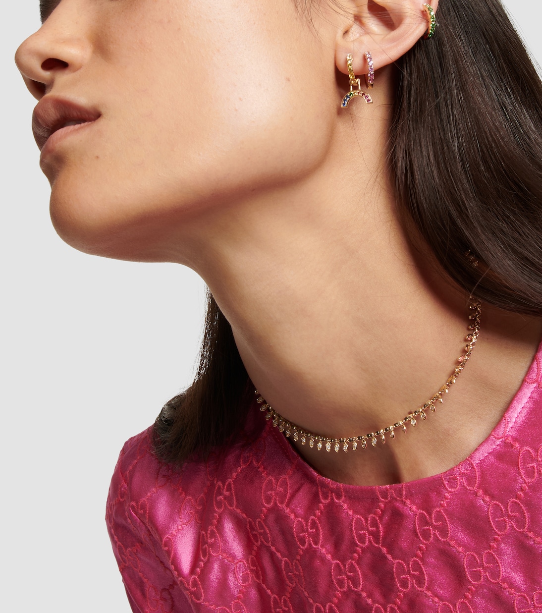 Orb Large 14kt gold single hoop earring with diamond and tsavorite | Robinson Pelham