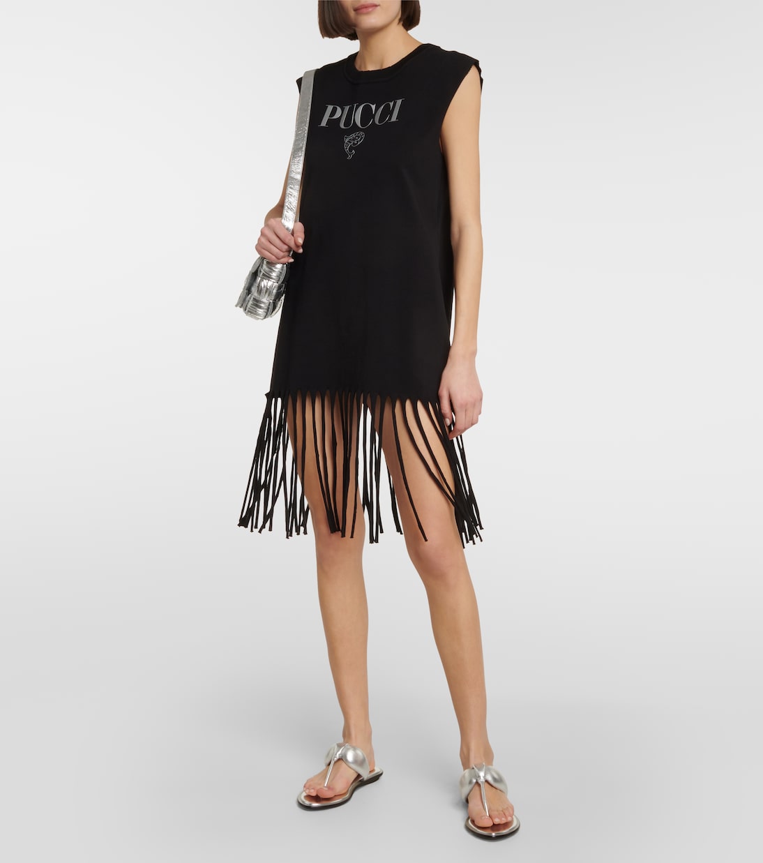 Logo fringed cotton jersey minidress | Pucci