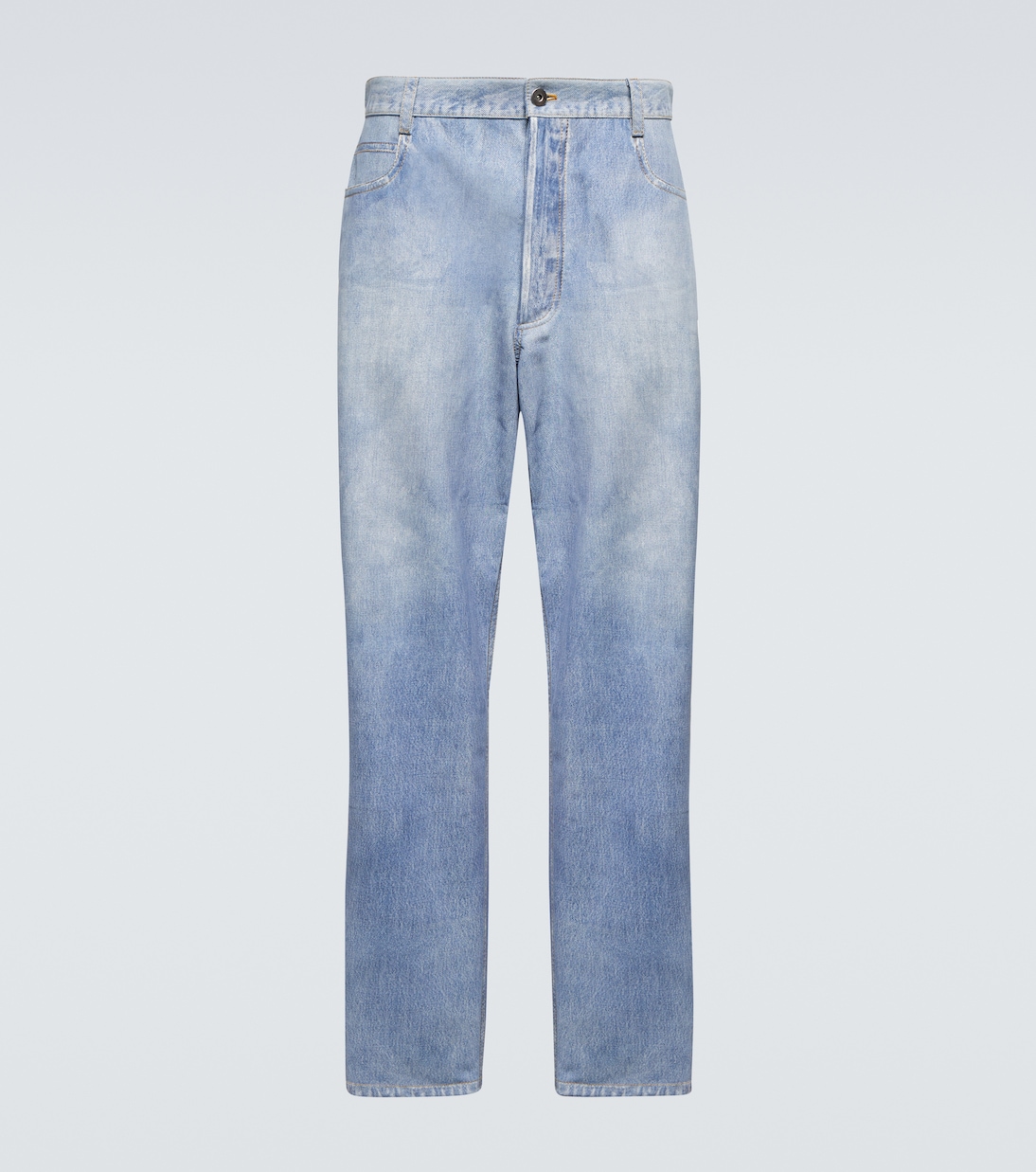 Denim-print wide-leg leather pants in blue - Bottega Veneta