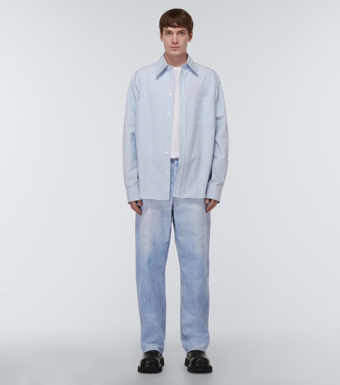 Denim-print wide-leg leather pants | Bottega Veneta