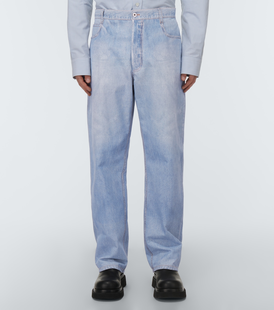 Denim-print wide-leg leather pants | Bottega Veneta