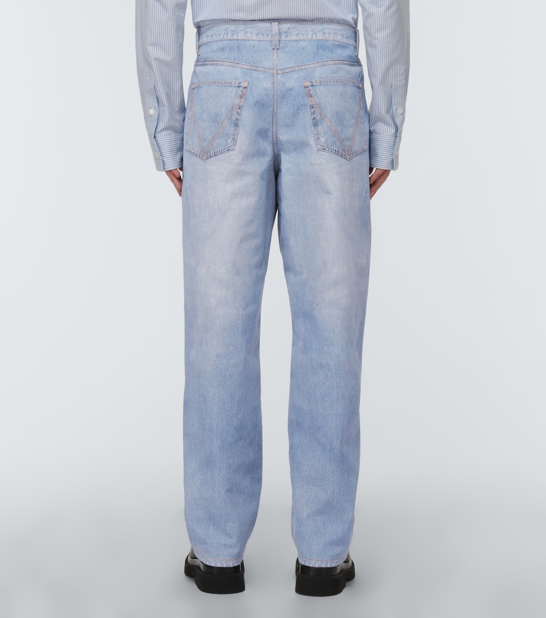 Denim-print wide-leg leather pants | Bottega Veneta