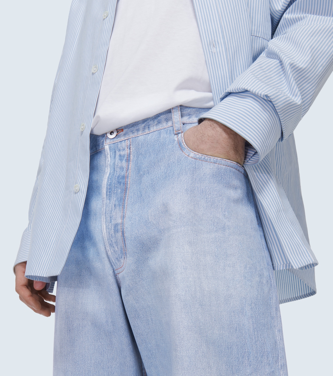 Denim-print wide-leg leather pants | Bottega Veneta