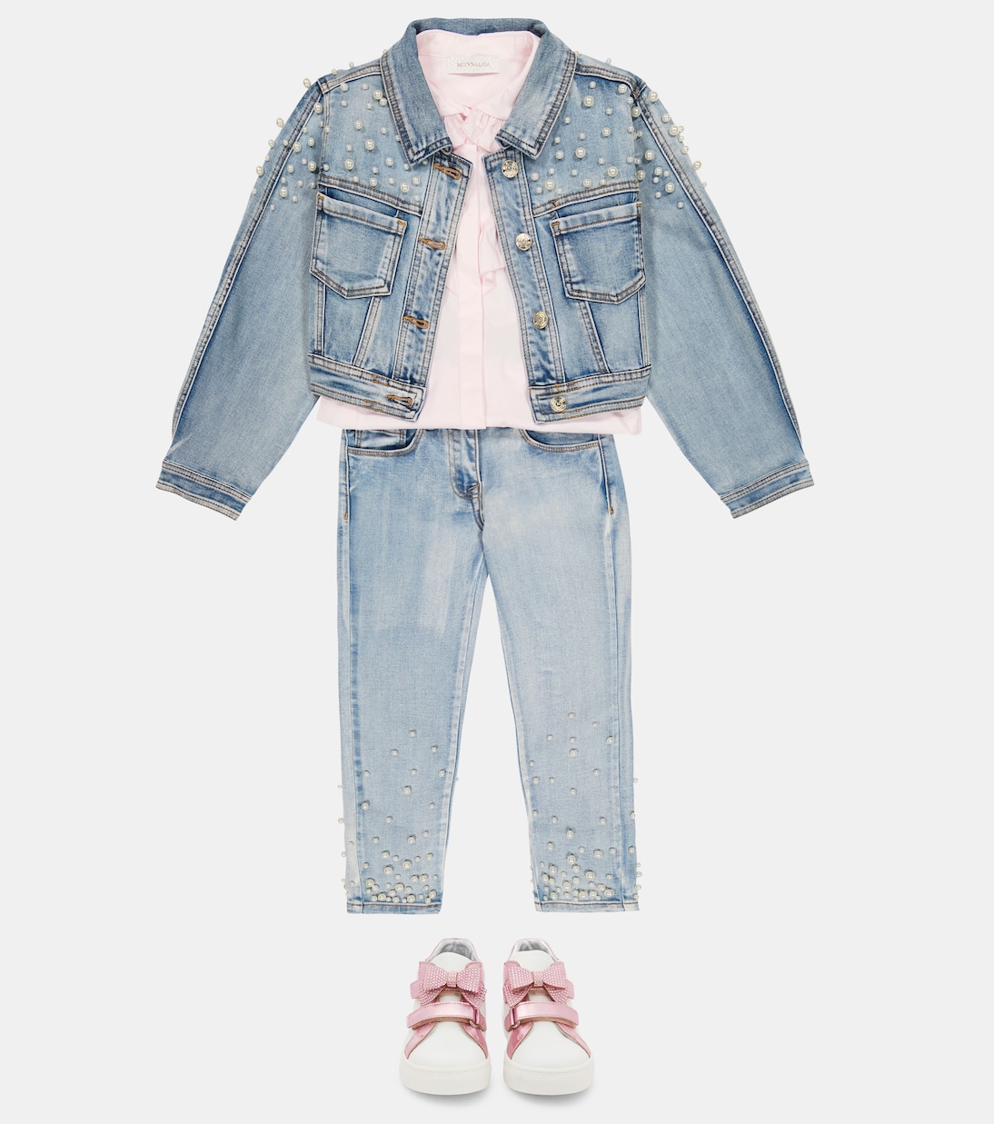 Verzierte Cropped-Jeansjacke | Monnalisa