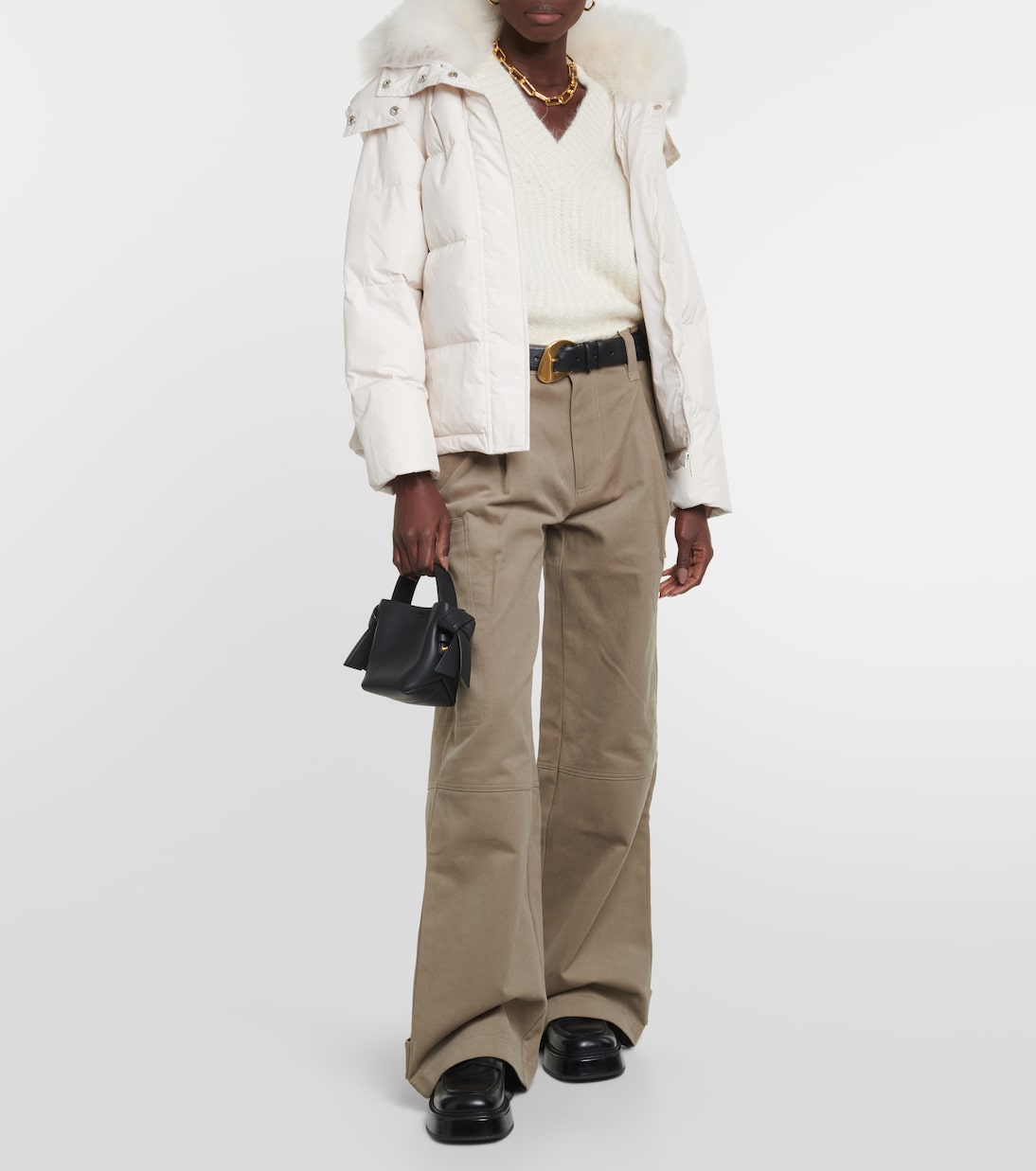 Piumino con shearling e cintura | Yves Salomon