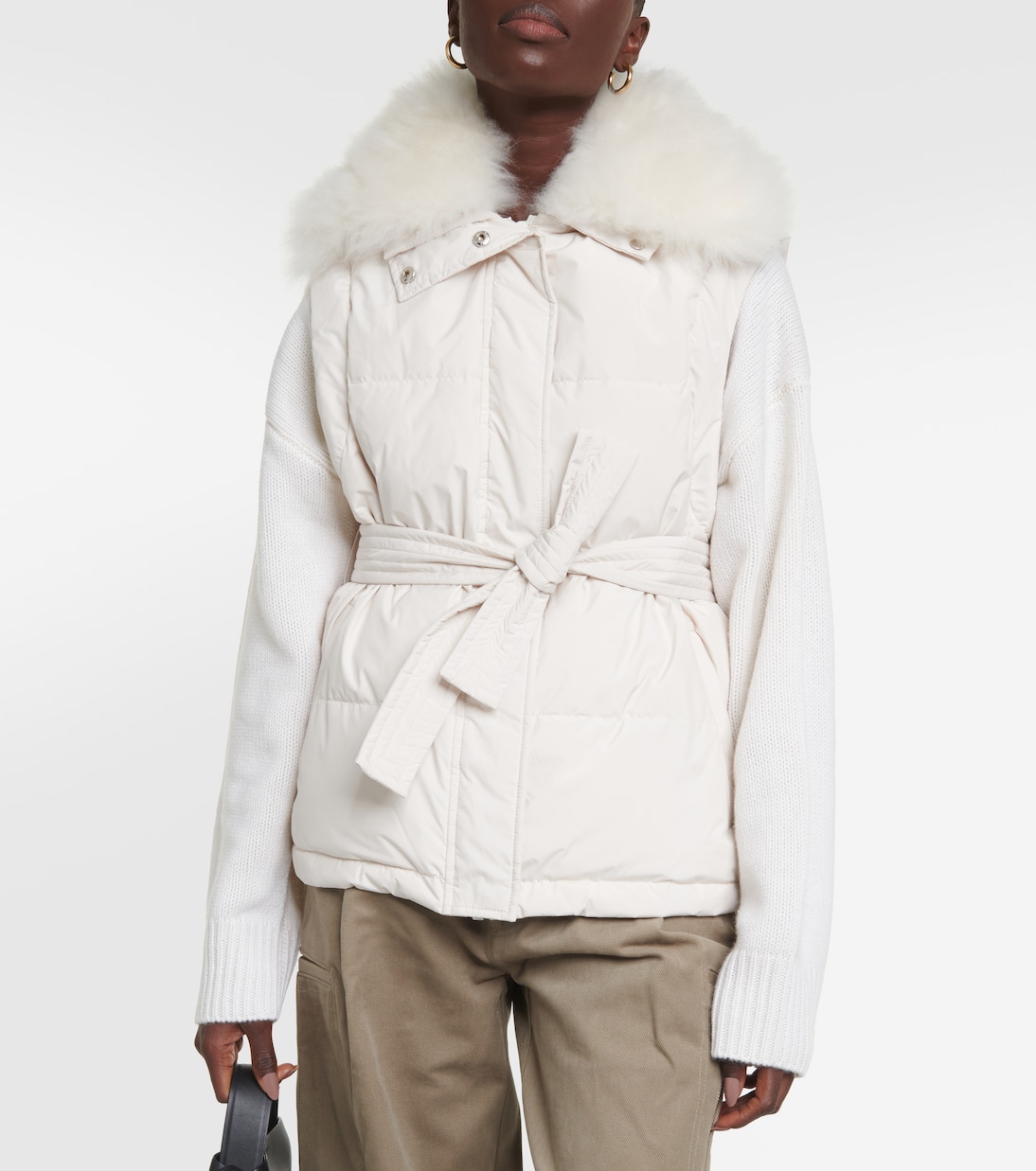 Piumino con shearling e cintura | Yves Salomon