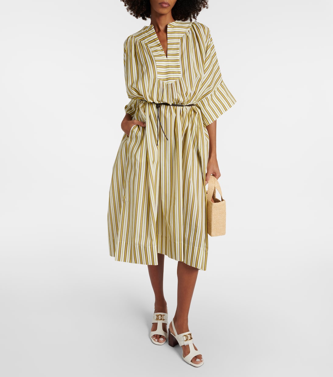 Striped cotton midi dress | Yves Salomon
