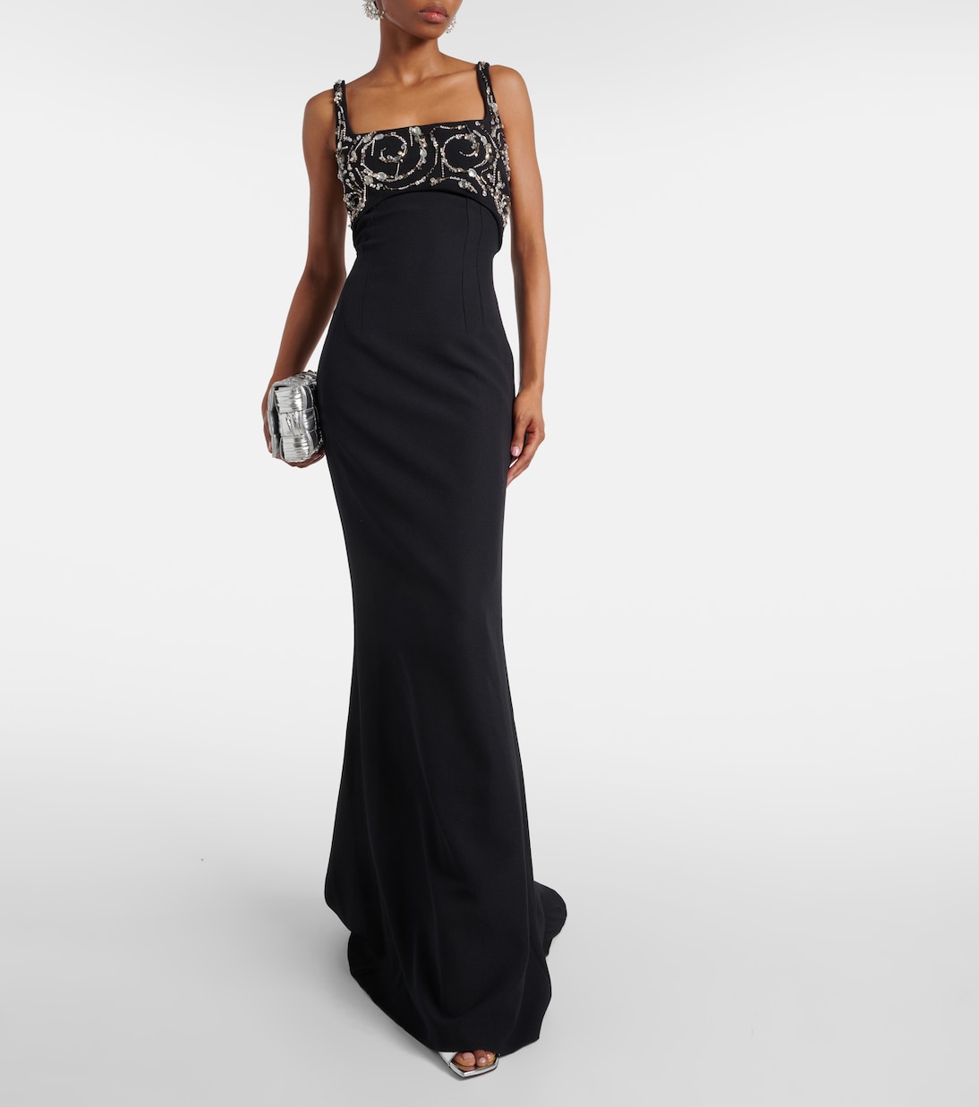 Robe longue Ezda en crêpe à ornements | Safiyaa