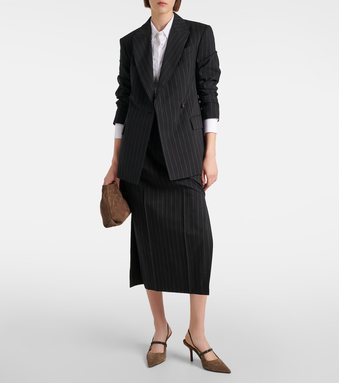 Blazer rayé en laine et coton | Brunello Cucinelli
