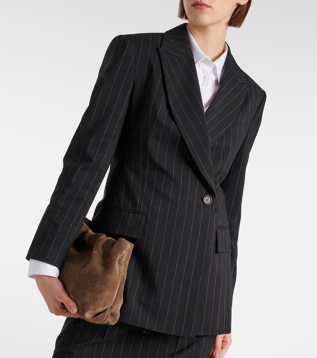 Blazer rayé en laine et coton | Brunello Cucinelli
