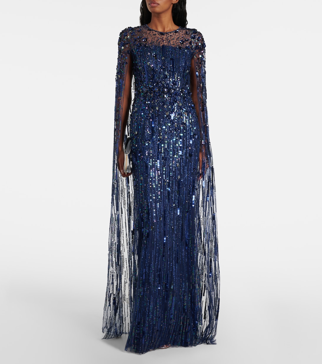 Ruby sequined caped gown | Jenny Packham