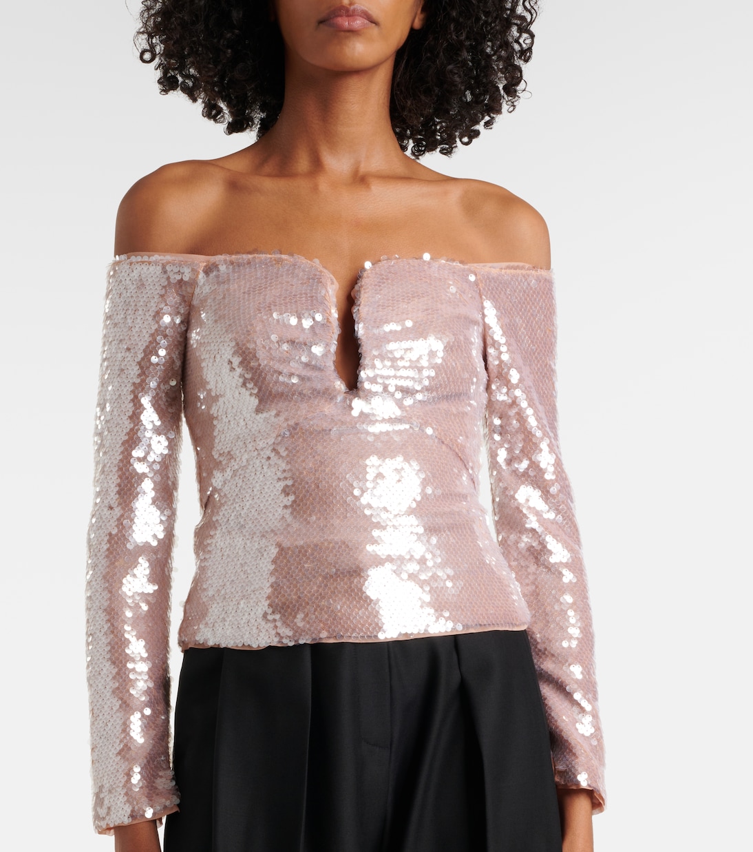 Sequined off-shoulder top | Self-Portrait