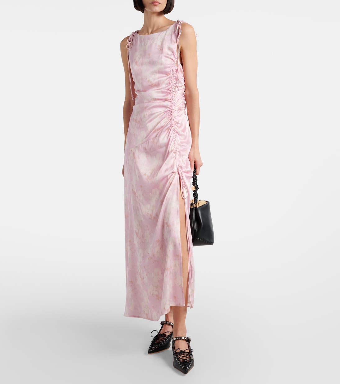 Robe midi en satin à fleurs | Ganni