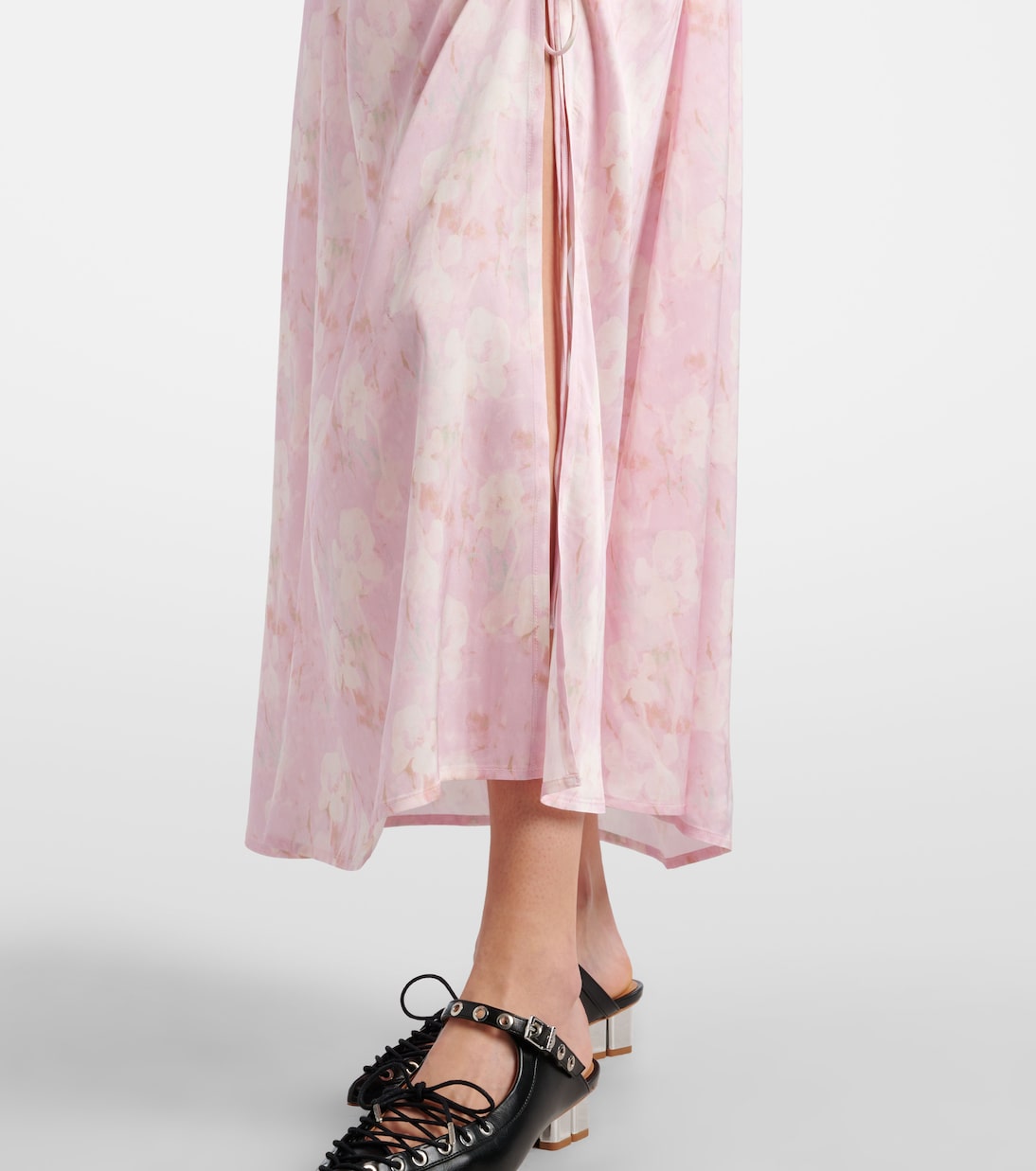 Robe midi en satin à fleurs | Ganni
